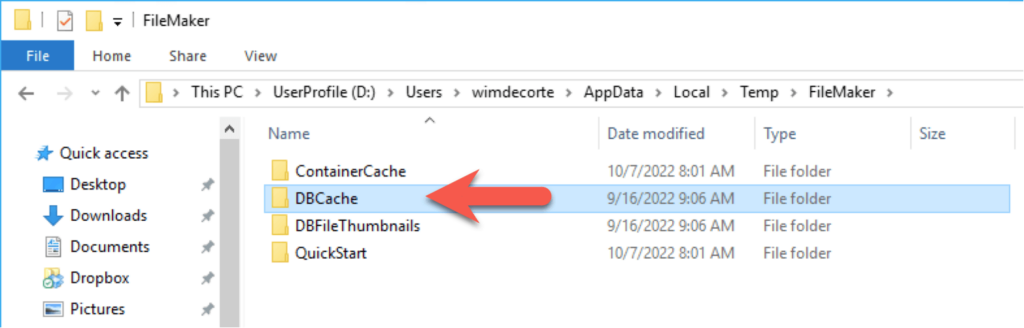 Location of the DBCache folder in Windows