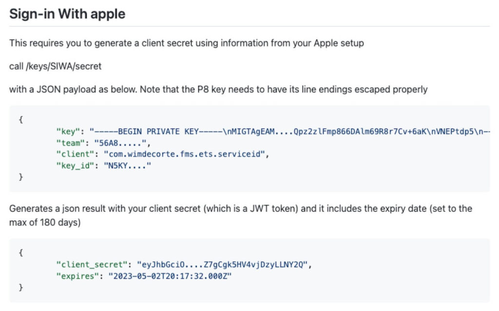 JSON payload and client secret