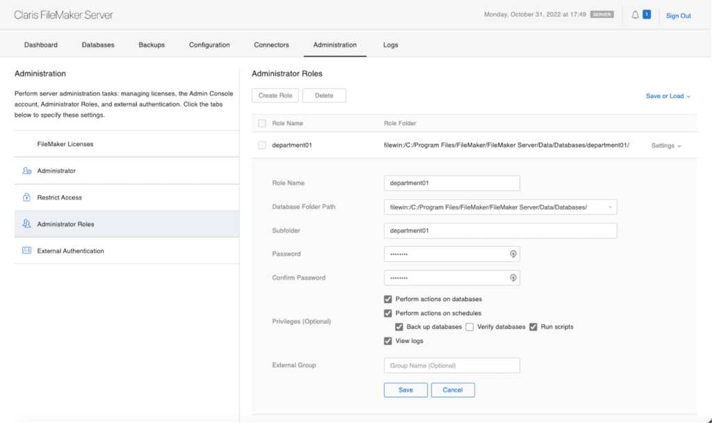 In FileMaker Server 19.6, add people to a single External Authentication group that gives them access to everything