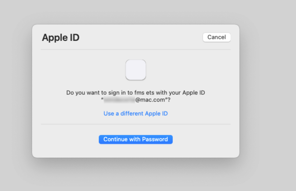 Dialog window to authenticate through the user's Apple ID