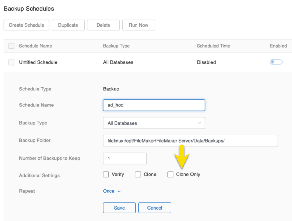 Clone Only option added for 'Additional Settings' for Backup Schedules