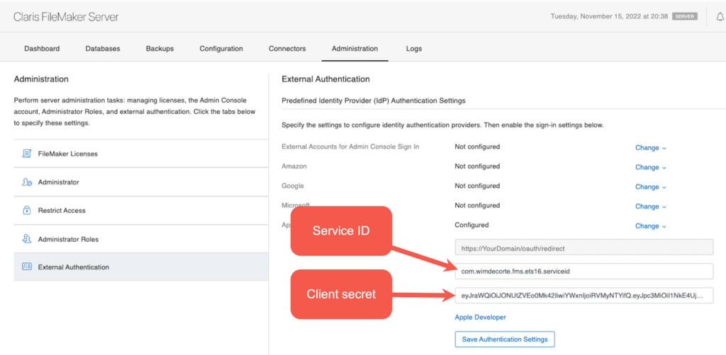 Add the Service ID and Client secret