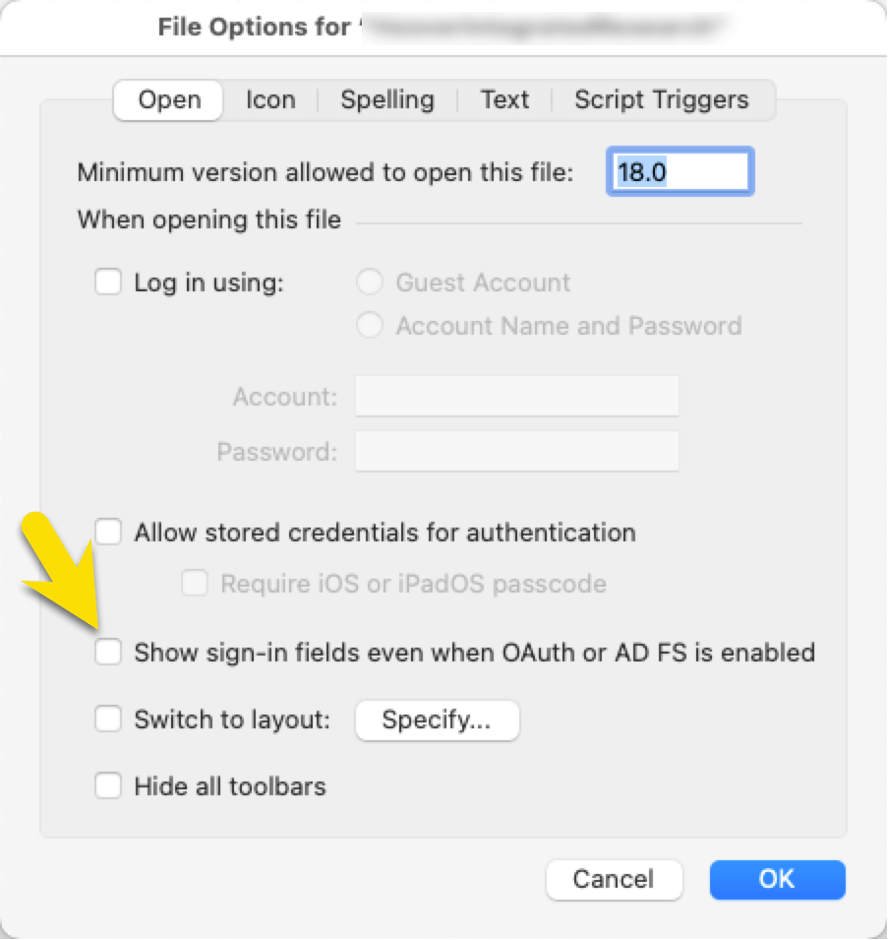 'Show sign-in fields even when OAuth or AD FS is enabled' checkbox is off by default in File Options
