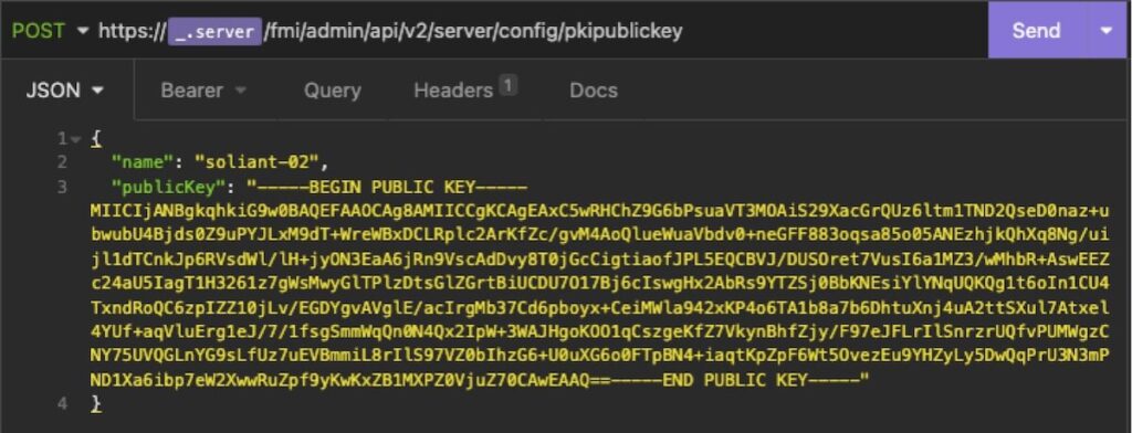 In FileMaker Server 19.6, you are required to send the name of the JWT token to add a new key