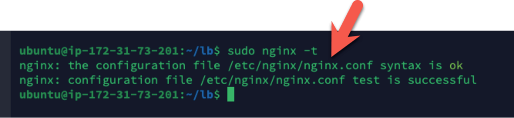 Photo of running the the sudo nginx -t command to find the where the default nginx config file is