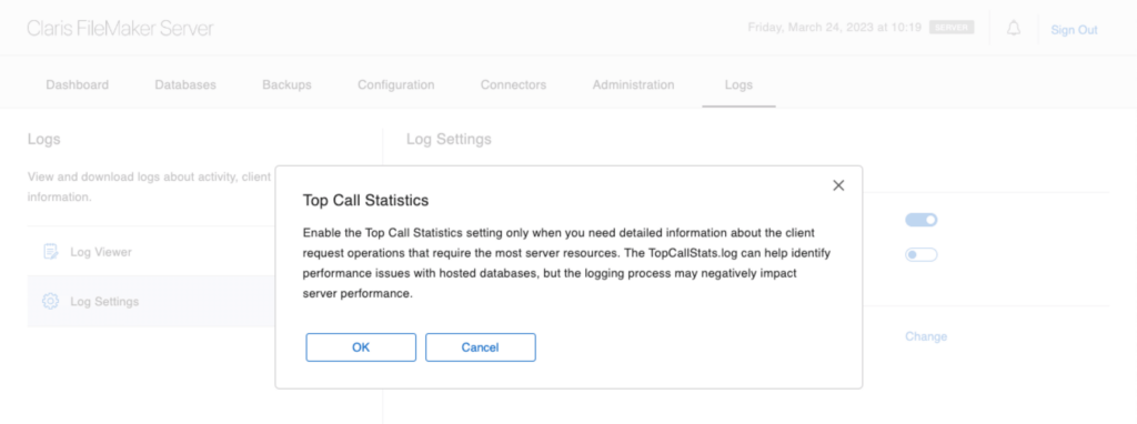 Top Call Statistics log warning