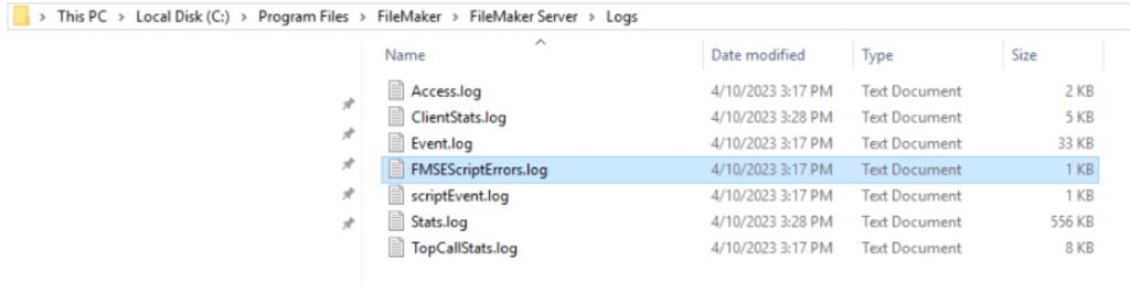 The FMSEScriptErrors.log is stored in the normal Logs folder