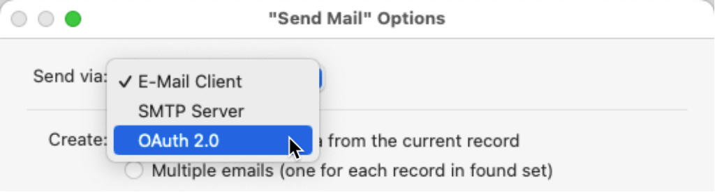Send Mail options via OAuth 2.0