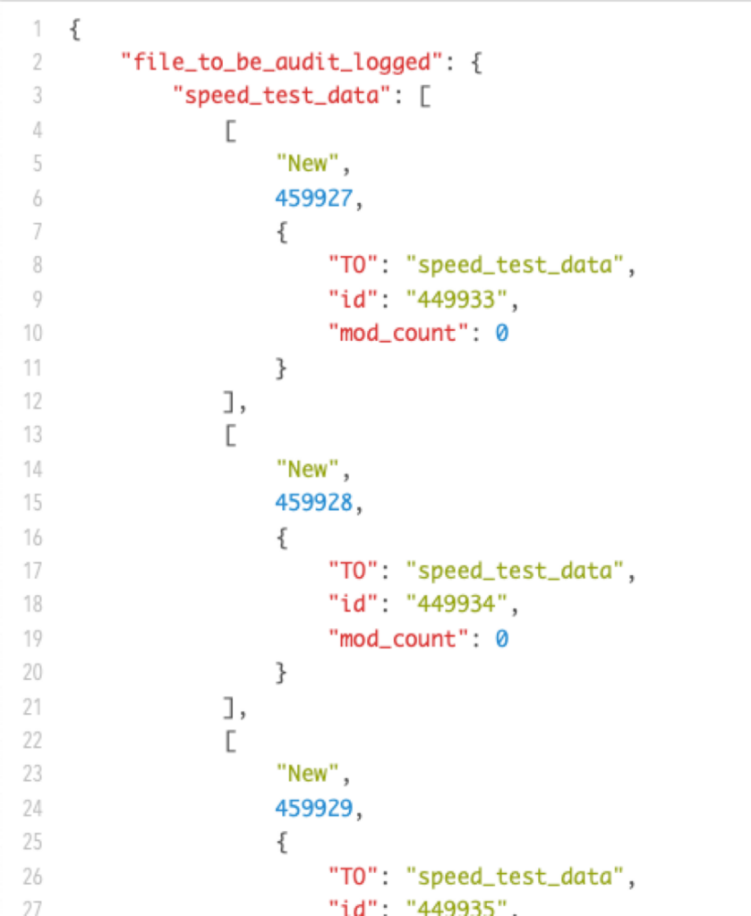 Log showinng the extra three data elements added in JSON format