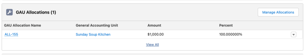 Screenshot of the GAU Allocations liist