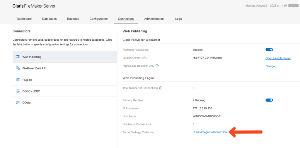 Connectors tab in the Admin Console