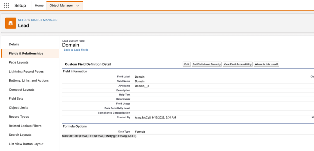 Showinig how the Formula Options field shoud look