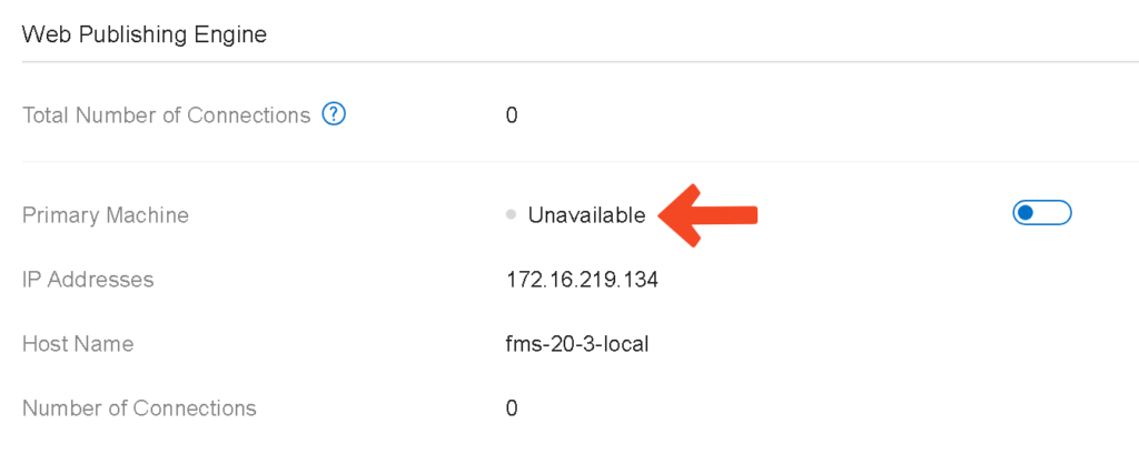 Web Publishing Engine showing the status as Unavailable