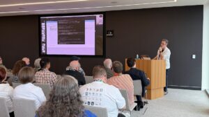 Stevel Lane during his "Turning soup into structure: Using AI to process unorganized data" session