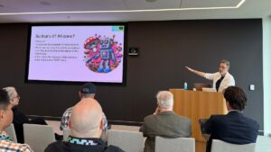 Stevel Lane during his "Turning soup into structure: Using AI to process unorganized data" session