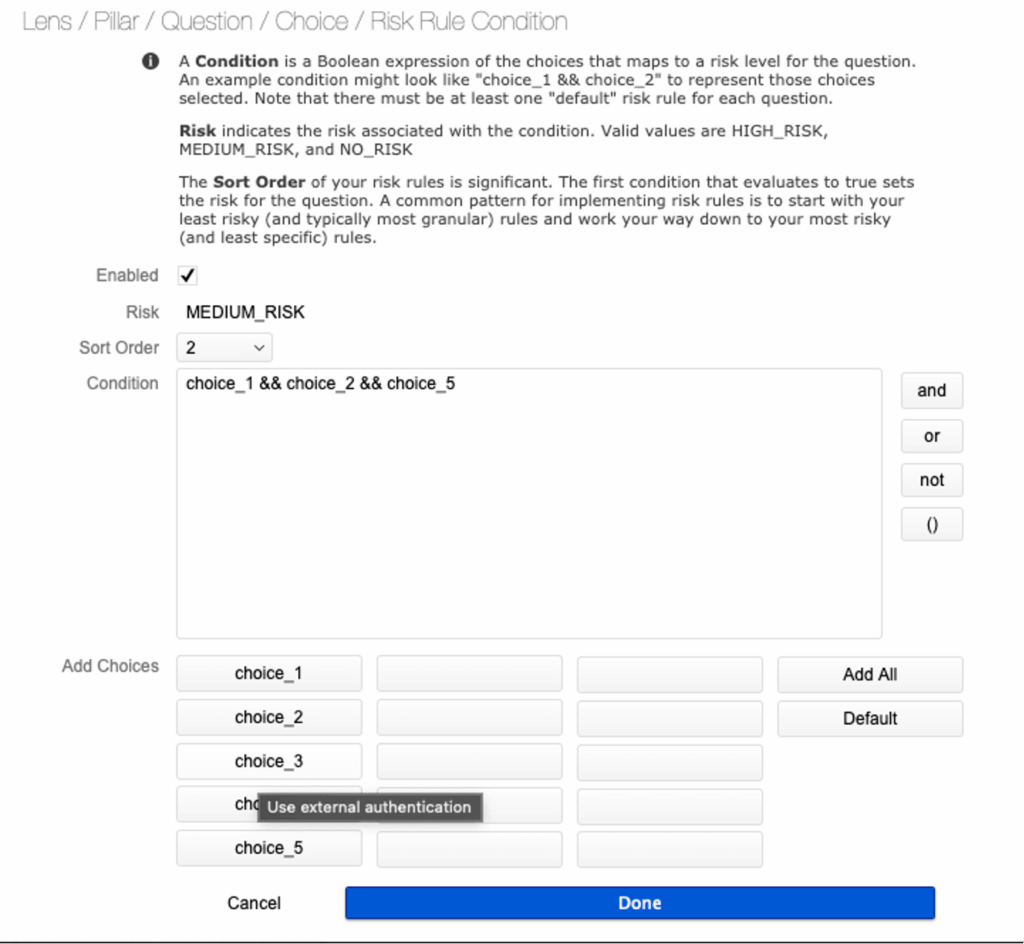 Hovering over the Choice ID to show the choice