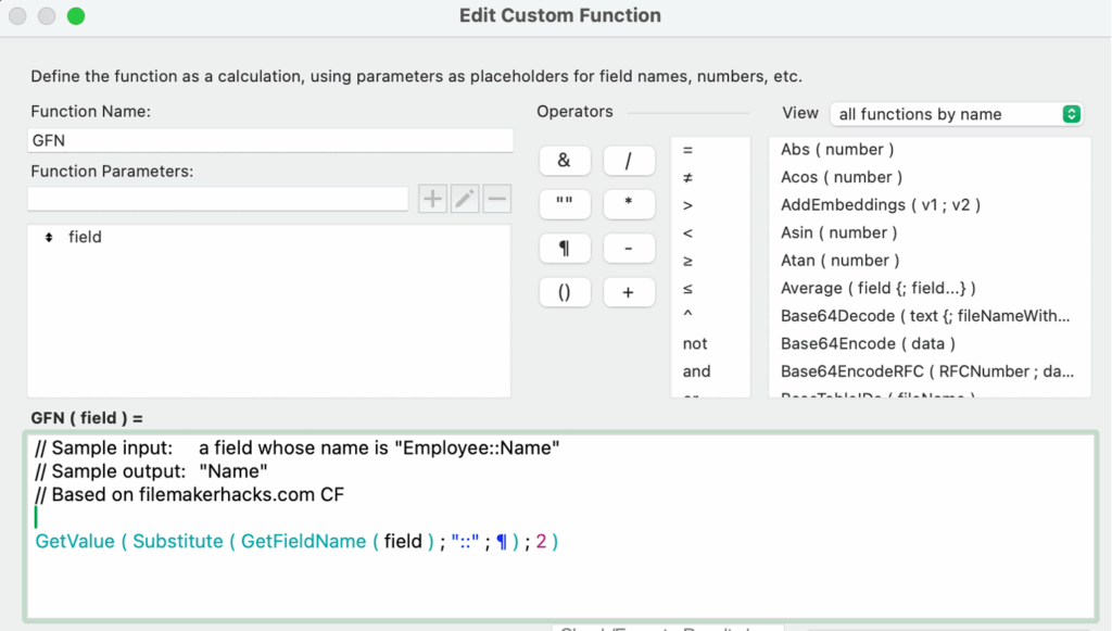 Edit Custom Function