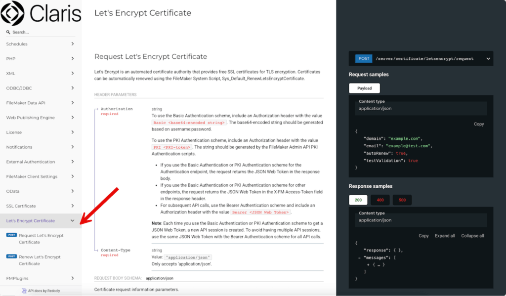 Initiating the 'Request Let's Encrypt Certificate' process from the Admin API