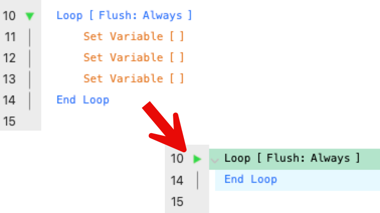 Collapsing or expanding blocks of code in the Script Workspace