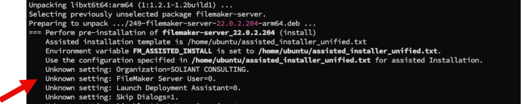 Screenshot of installing FileMaker Server on Ubuntu