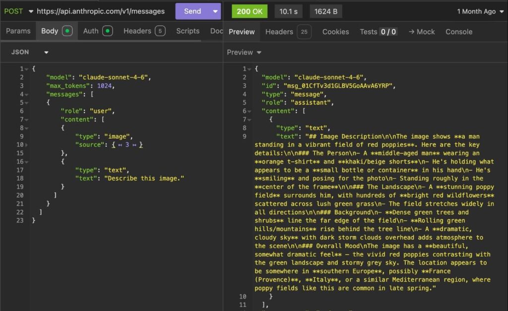 API response to image sent