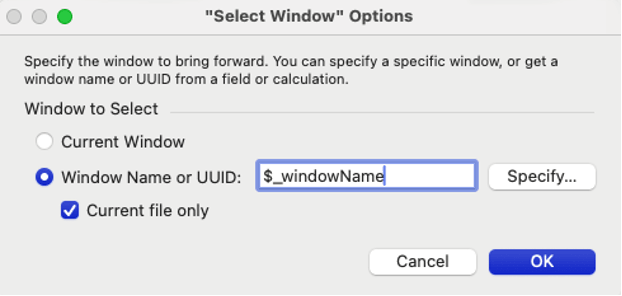 Select Window Options