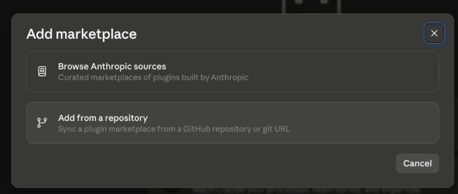 Add marketplace dialog