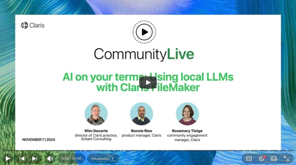 Claris Community Live 14 - AI on your terms: Using local LLMs with Claris FileMaker